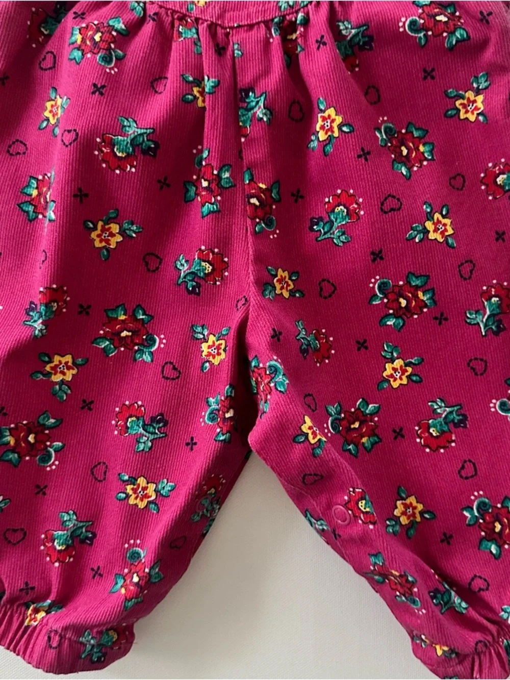 OshKosh B'gosh 6-9 Months Baby Girl Pink Floral Corduroy Overalls Vintage USA